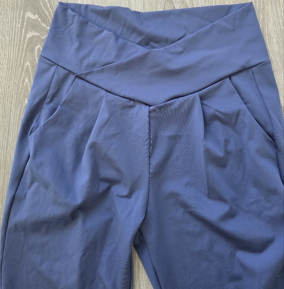 Stylish Blue High-Waisted Pants V Shaped Front